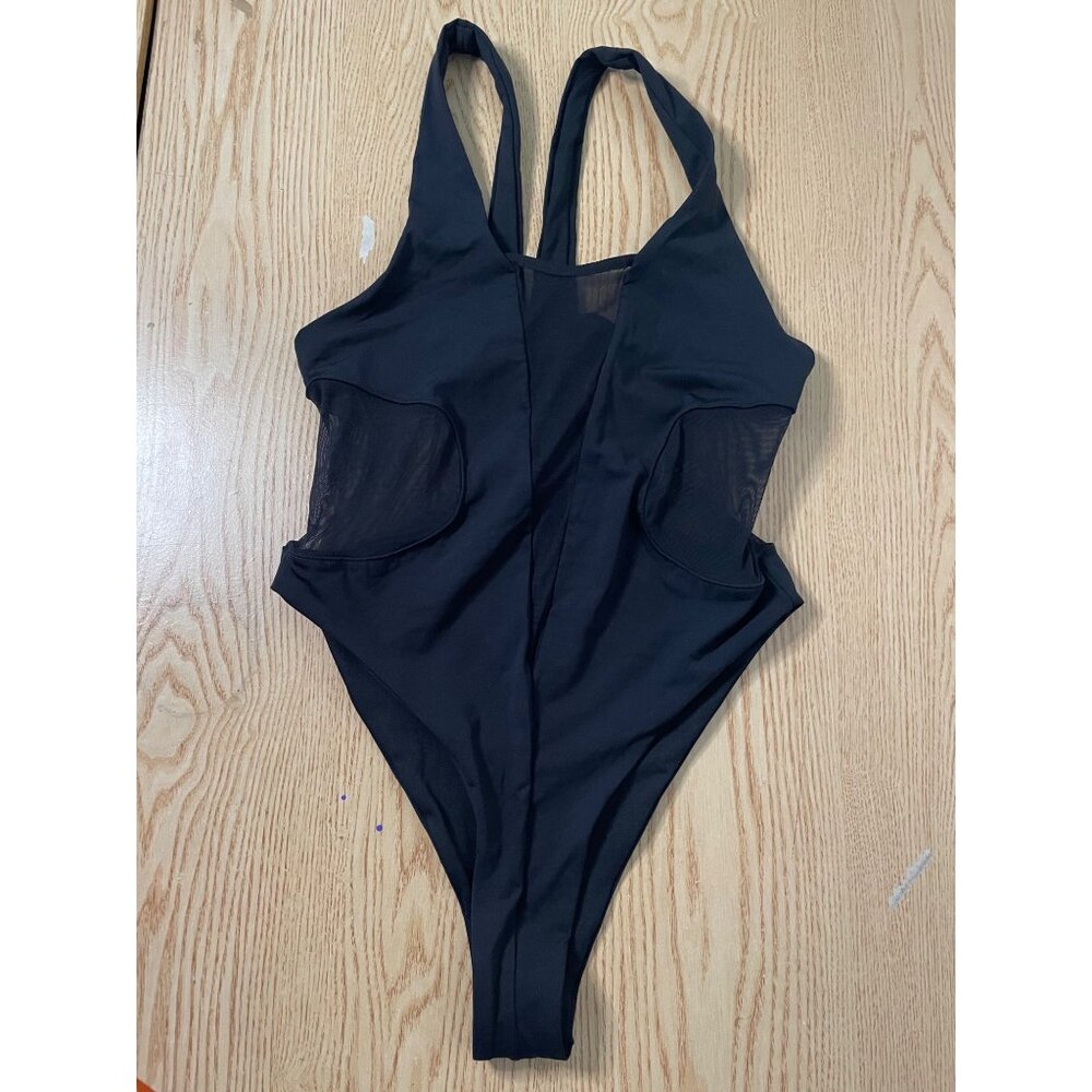 B22 New Womens Mapale 1pc Swimsuit or Bodysuit Sheer Low Cut Vneck & Sides Sm/Md